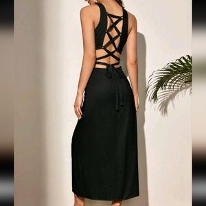 Elegant Black Cutout Midi Dress